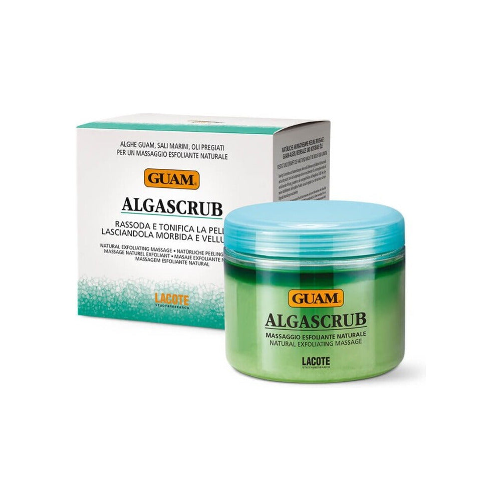 Slani piling za telo GUAM AlgaScrub — aromaterapevtska eksfoliacija z morskimi algami, morskimi solmi in eteričnimi olji limone, mente in rožmarina, 700 g