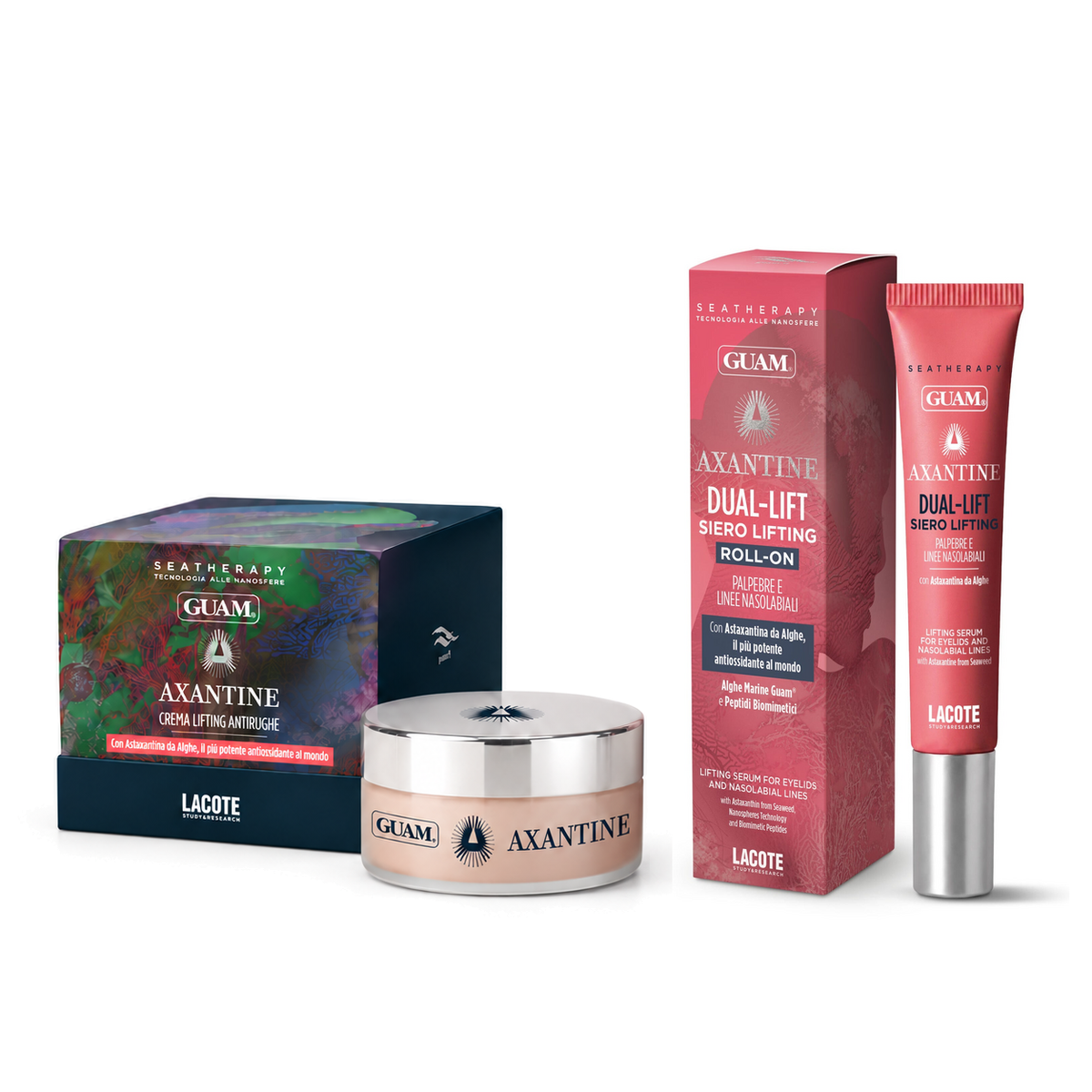 Paket GUAM Axantine — lifting krema 50 ml in roll-on serum Dual-Lift 15 ml v originalni embalaži
