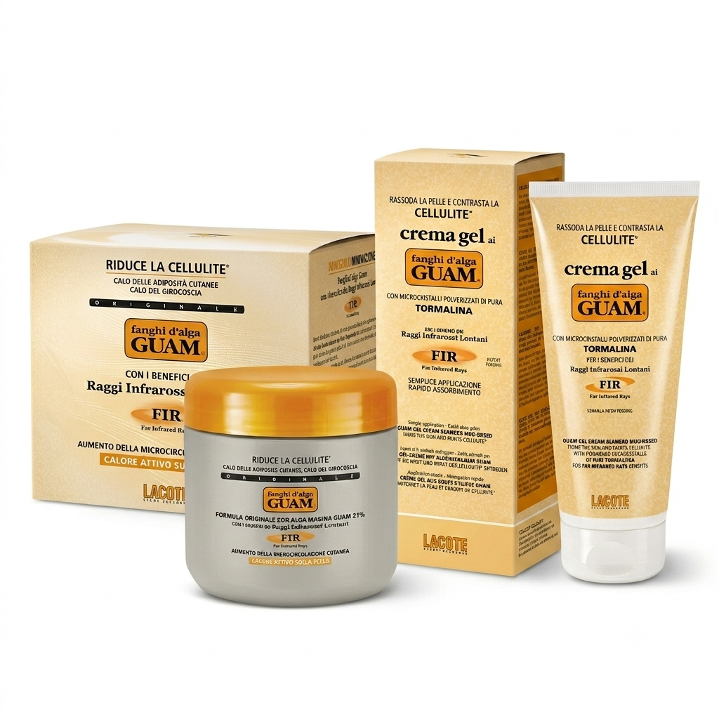 GUAM termogeni turmalinski paket — blatna obloga 500 g (Fanghi d'Alga) in turmalin gel 200 ml (Tourmaline) v originalni embalaži